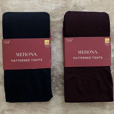 NWT Merona 2 Pairs Women Size S/M Navy Blue & Maroon Patterned Tights
